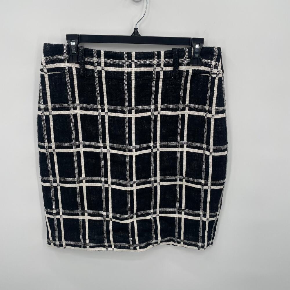 ANN TAYLOR NWT Black and White Plaid Linen Cotton Skirt // 6